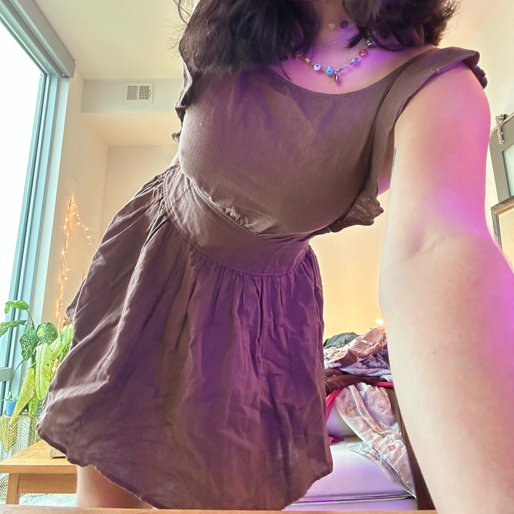 Free people brown dress with sleeve detail and bow back